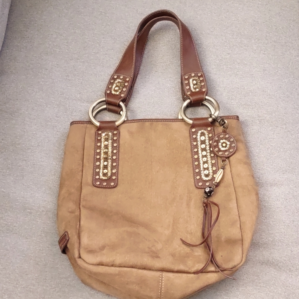 Franco Sarto Suede Boho Style Tote Purse with inside Pockets, Vintage